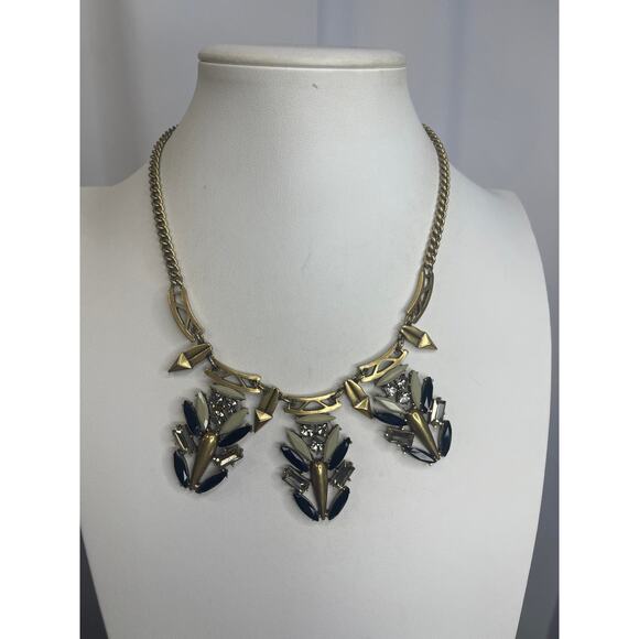 J. Crew J Crew gold tone statement necklace signed costume jewelry faux jewels - Picture 2 of 14